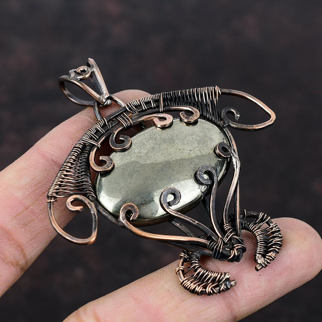 Apache Pyrite Pendant Copper Wire Wrapped Pendant Handmade Pendant Wire Wrap Gemstone Jewelry Unique Pendant Copper Jewelry Anniversary Gift