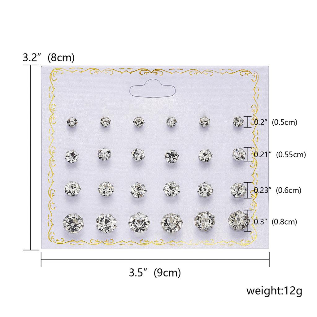12Pairs/Set Colored Zircon Crystal Stud Earrings For Women Minimalist Geometric Imitation Pearl Round Bead Earring Trend Jewelry