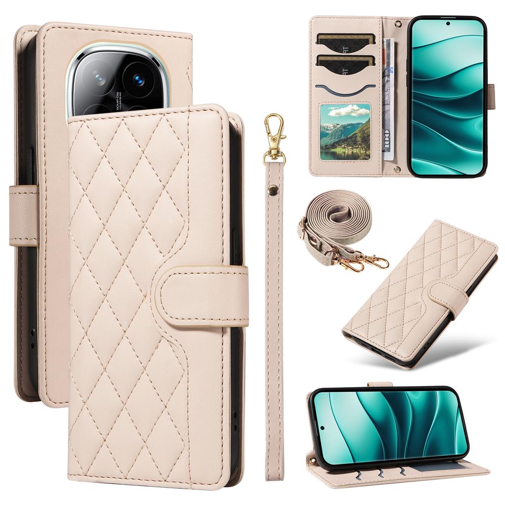 For Xiaomi Redmi Note 14 Pro+ 5G/Note 14 Pro 5G/Poco X7 5G Case Wallet Rhombus Leather Phone Cover with Shoulder Strap,Wrist Strap