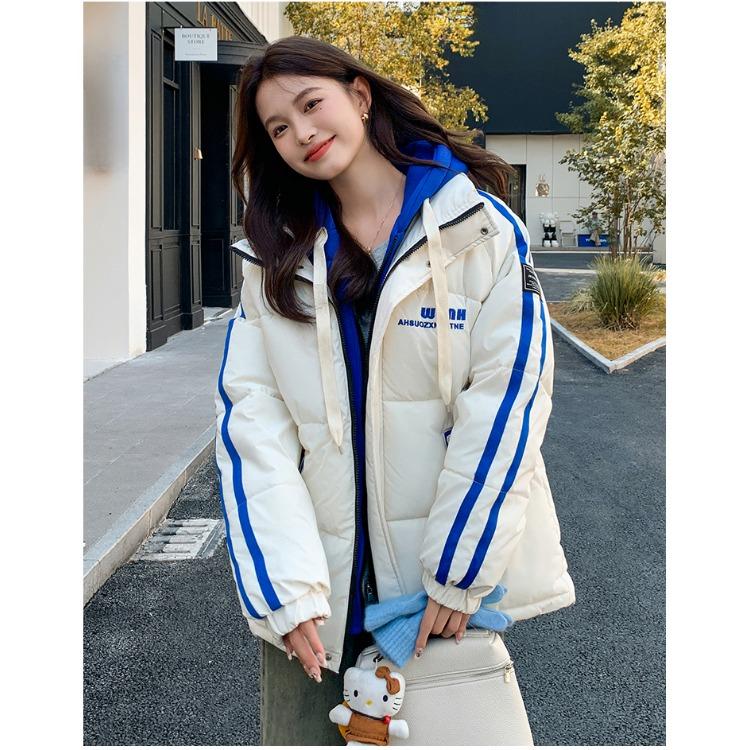 מעיל חורף מעובה לנשים עם צבעים מנוגדים, מעיל כותנה בסגנון קוריאני, גזרה קצרה, מעיל פוך דמוי שני חלקים