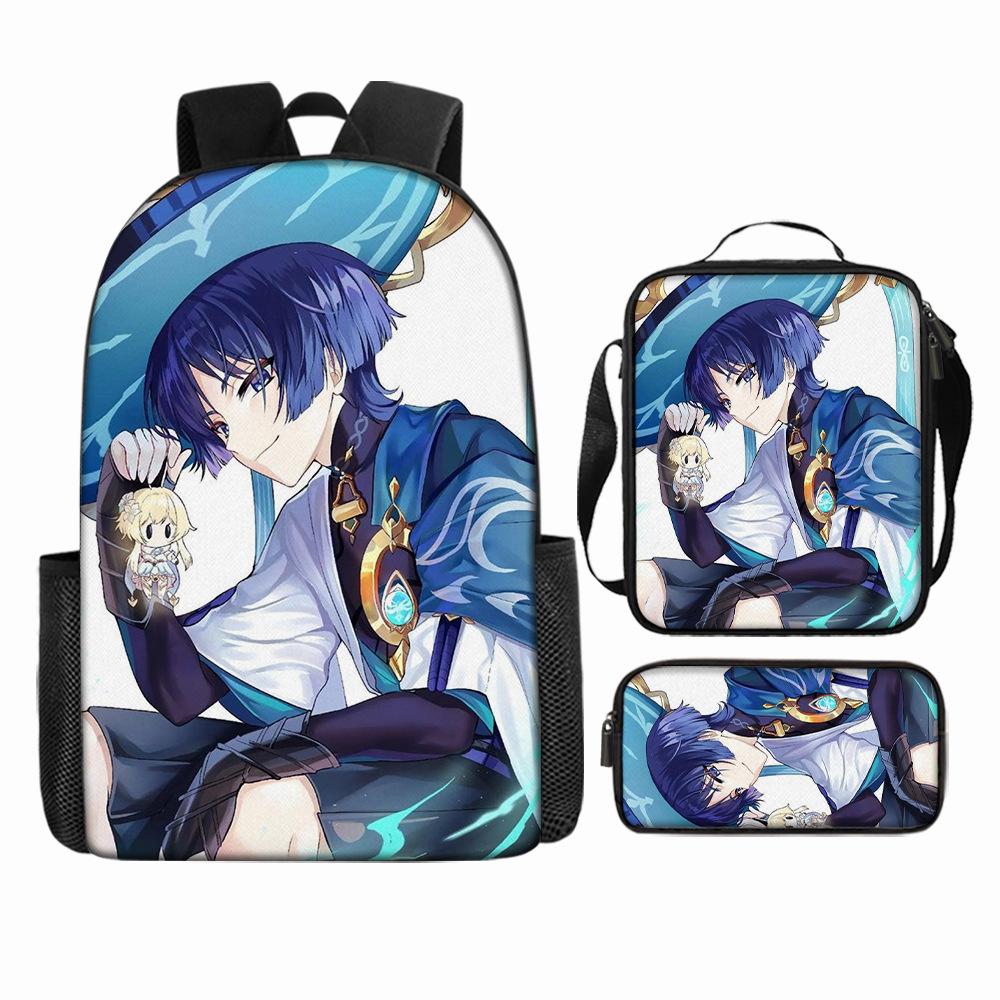Luxury Popular Funny Novelty Genshin Impact 3D Printed 3pcs/Set Pupil School Bags Laptop Daypack Backpack Lunch Bag Pencil Case