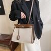 New Fashion Contrasting Color Canvas Shopping Bag Portable Shoulder Messenger Trendy Women's Bag