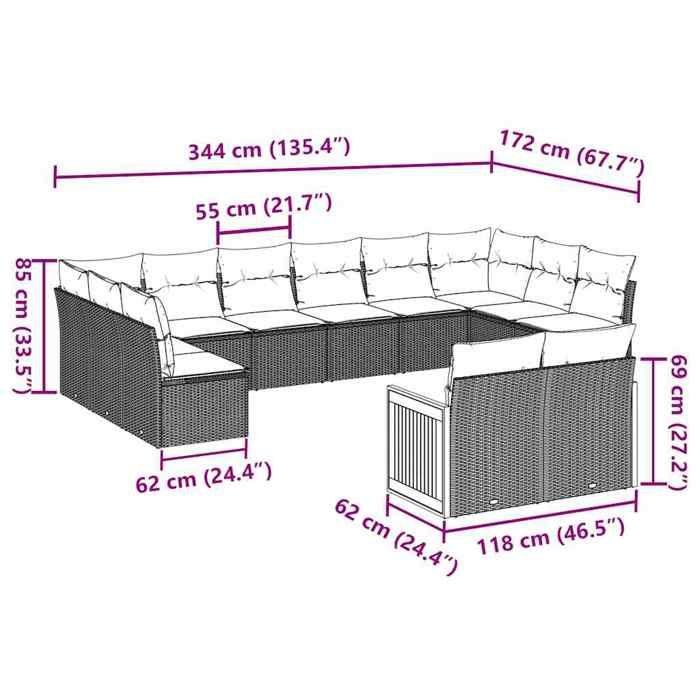 VidaXL Salon de Jardin avec Coussins 12 pcs, Canapés de Patio, Ensemble de Meubles, Mobilier de Terrasse Extérieur, Noir 3260523