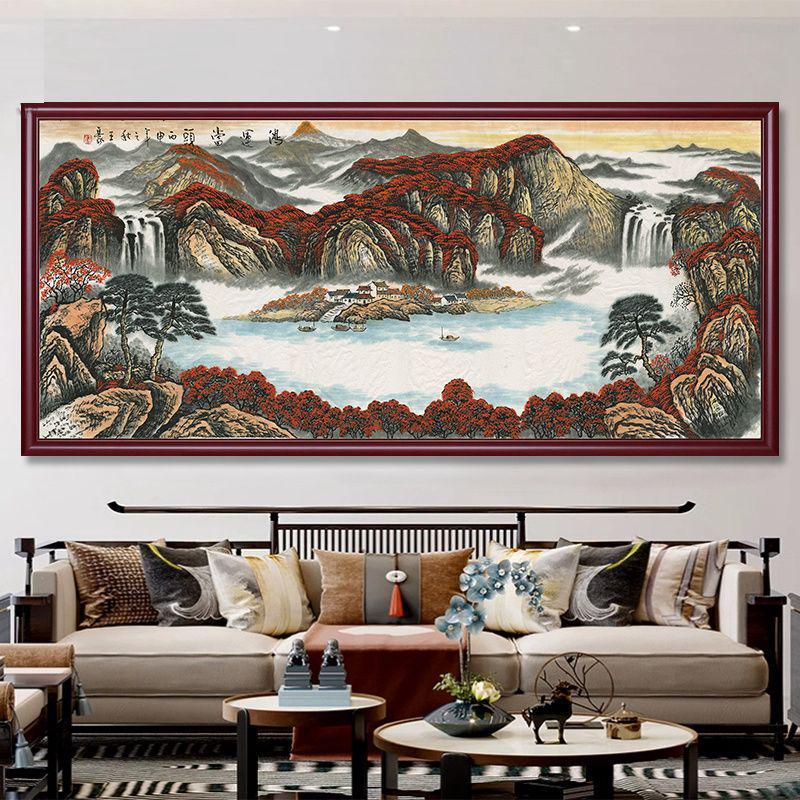West Wall Calligraphy & Landscape Painting for Living Room Decor