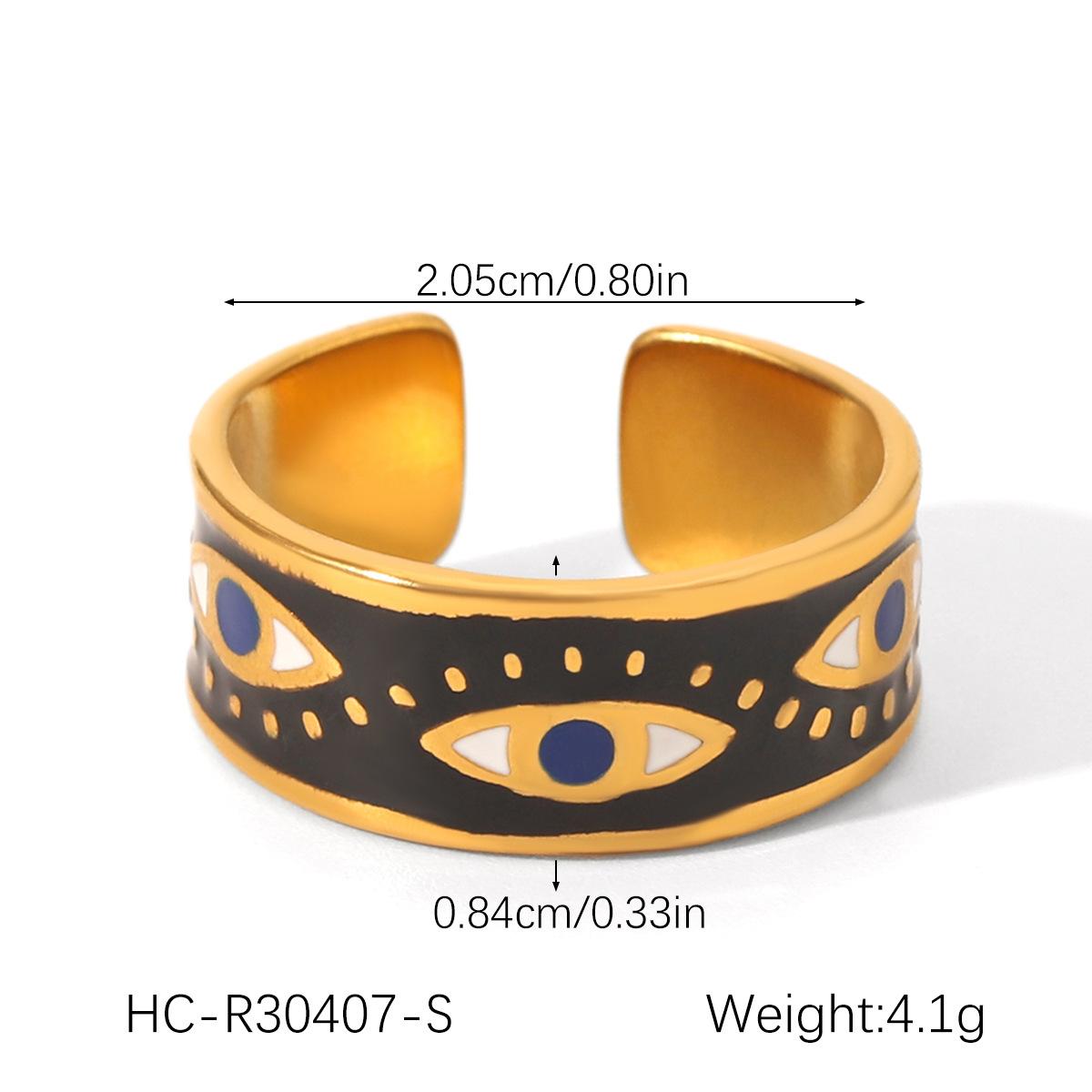 

French Retro Turquoise Evil Eye Stainless Steel Ring for Women, Non-fading Ring, Niche Light Luxury Hand Jewelry чорний