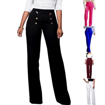 Solid Color Pants with Buttons, Cropped Pants