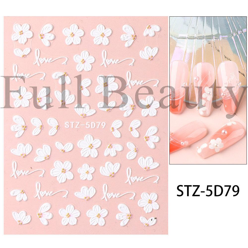 Nail Art Sticker, Relief 5D Three-Dimensional Spring Pink Cherry Blossom Small Flower Adhesive Nail Sticker
