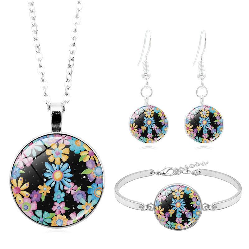 Friedenszeichen Zeit Edelstein Halskette Armband Ohrringe Dreiteiliges Schmuckset Geschenk