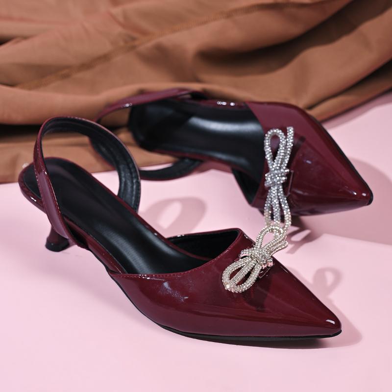 

Fashion Crystal Bow Women High Heels Sandals Sexy Pointed Toe Heeled Shoes 2025 Summer Fashion Slippers Shallow Stilettos Mujer Zapatos 43
