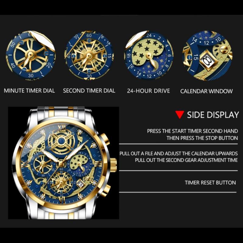 BINBOND Luxury Men's Quartz Watches Stainless Steel Date Chronograph Men Wristwatch Waterproof Luminous Fashion Man Watch