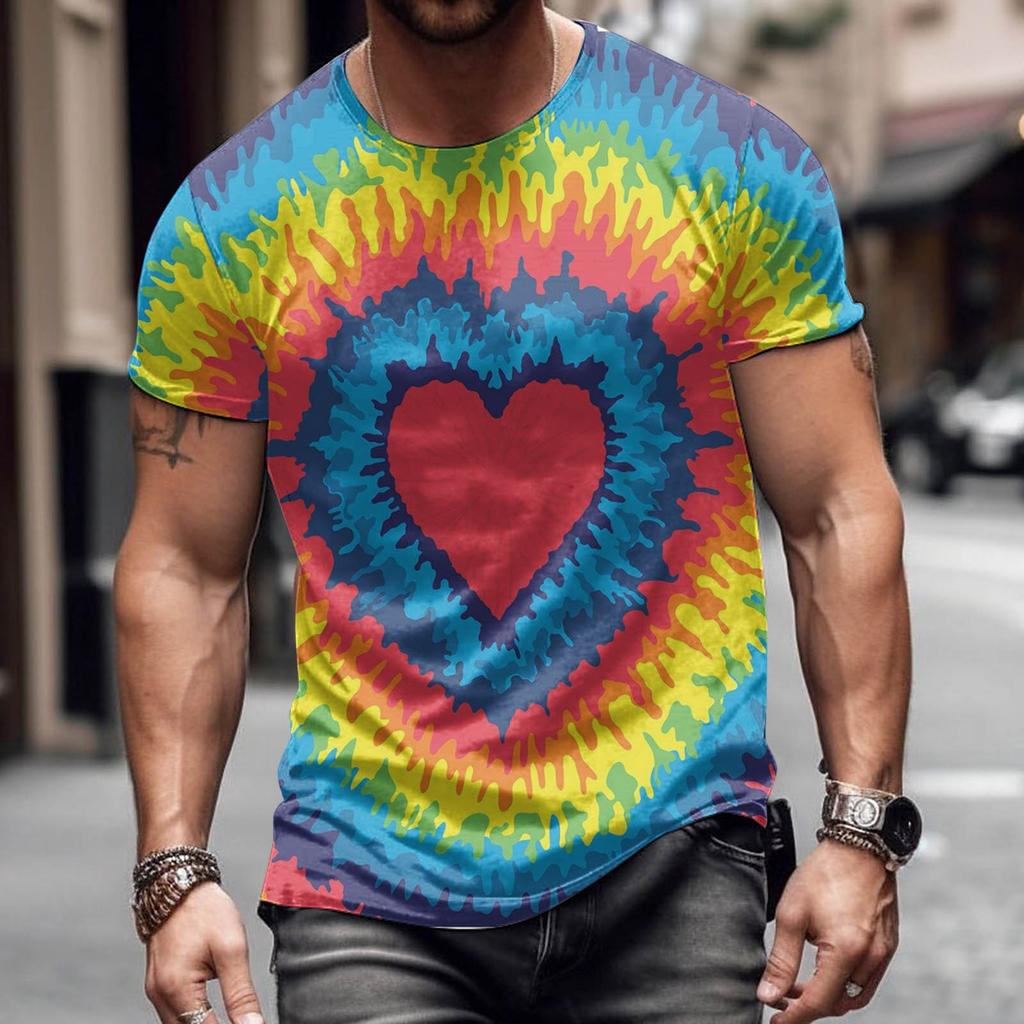 New Valentine's Day Colorful Love T Shirt 3D Print Men Women T-shirts Summer Round Neck Short Sleeve Tops Kids Tees Man Clothing