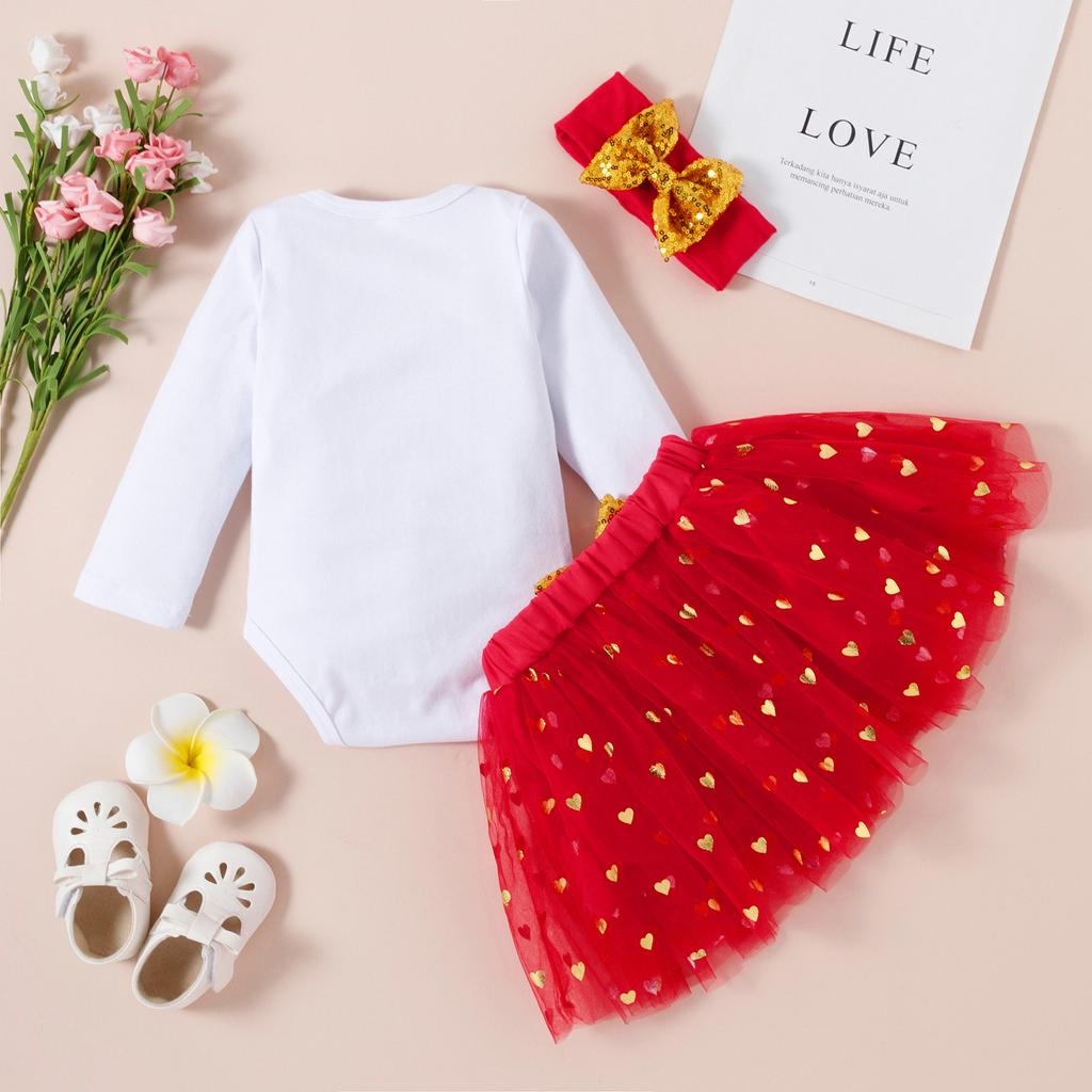 Valentine's Day Outfit Girls My First Valentine's Day Long Sleeve Romper And Skirts Clothes Set