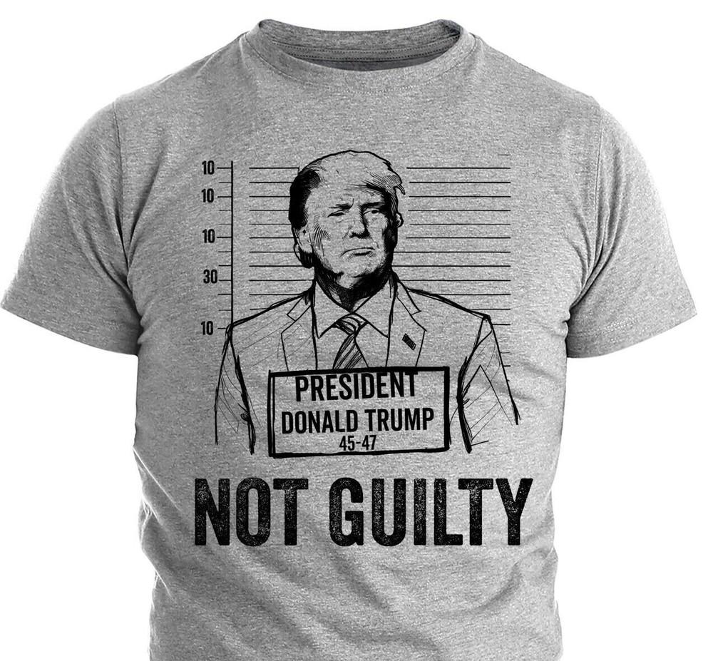

Trump Mugshot Not Guilty Trump Supporter T Political Satire Funny Trump Shirts 3XL