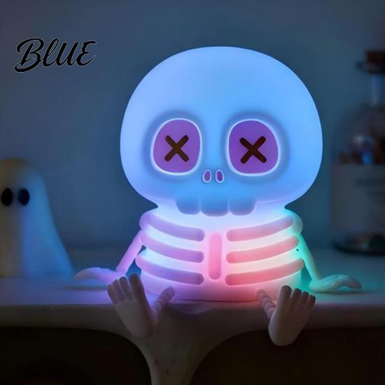 Christmas Gift for Kids Halloween Skeleton Night Light Silicone Touch LED Bedside Lamp Kids Light 8 Color RGB Dimmable Warm Desk Decor Bedroom
