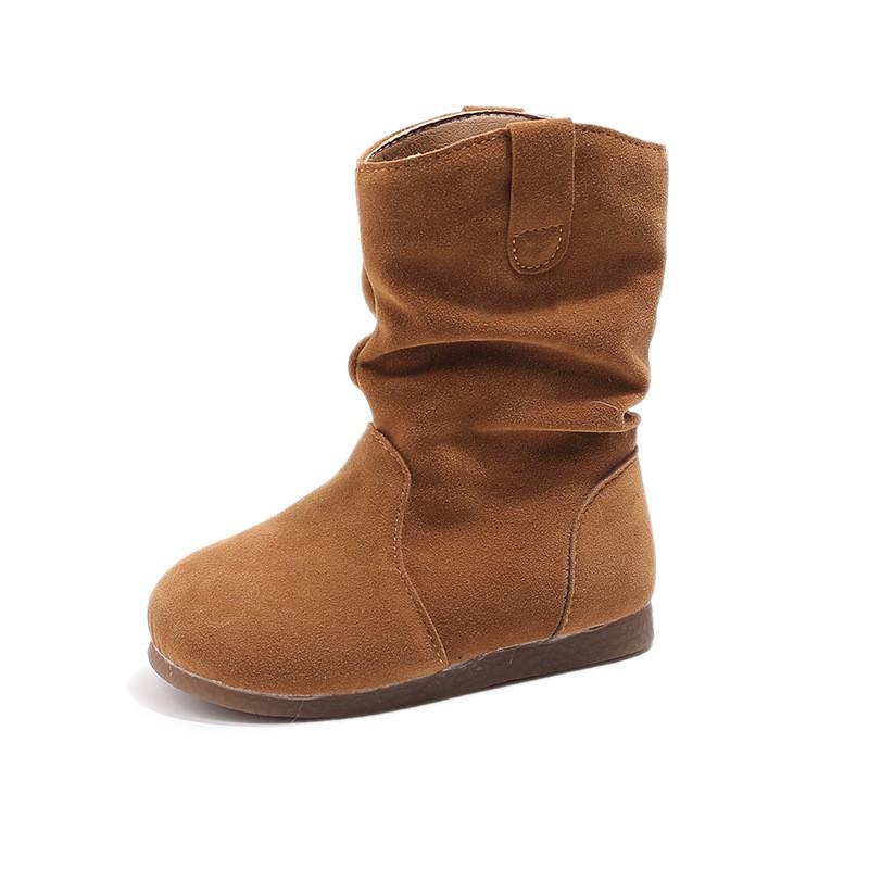 Girls Winter Mid-Calf Boots Warm Faux Leather Snow Kids Age 4-12 Rubber Sole Slip-Resistant