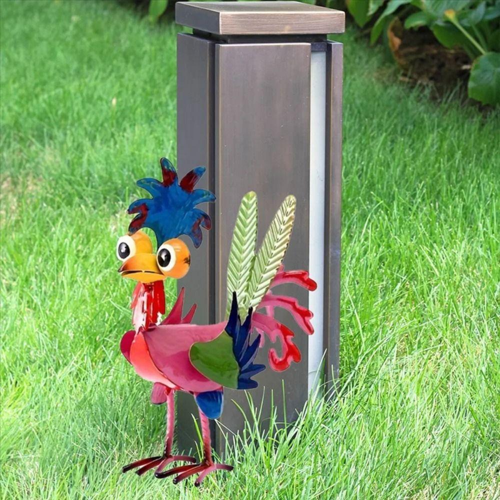 Yard Art Garden Rooster Statues Iron Cockerel Figurines Creative Chicken Sculpture  Lawn
