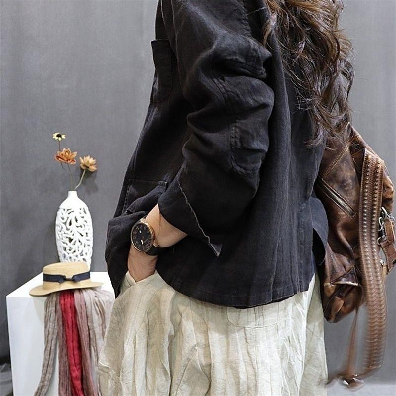 Veste d'été en chanvre littéraire pour femmes, manches longues, boutonnage simple, respirante, en coton et lin, vêtement d'extérieur décontracté