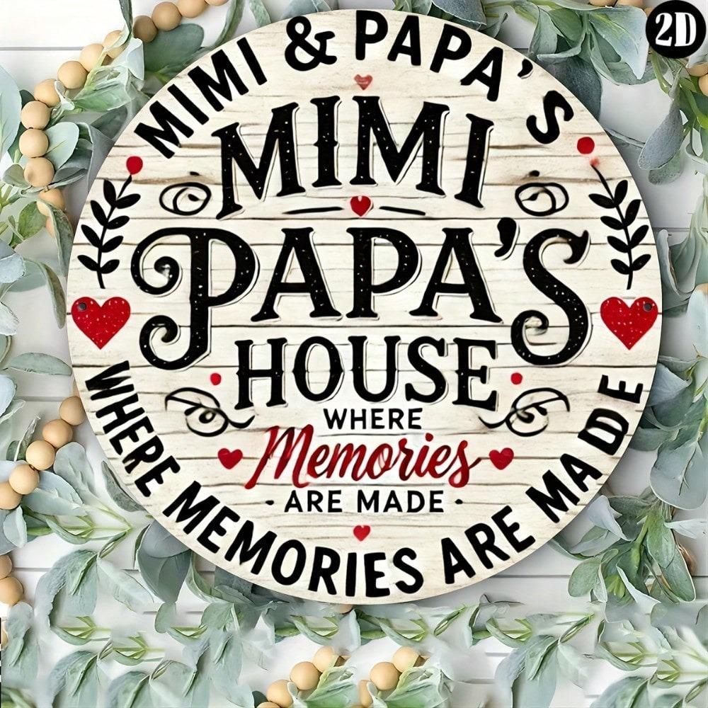 1pc Retro Family Home Metal Wall Art Sign Mimi Papa House Memories Vintage Decor Plaque for Garden Patio Indoor Outdoor Durable Iron