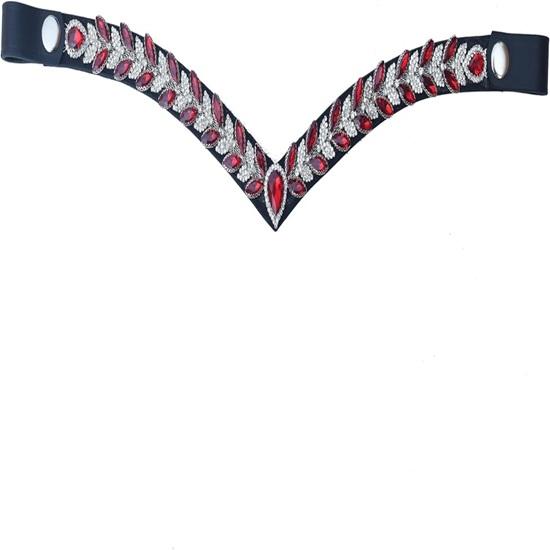 Sparkly Red V-Shaped Kiara Browband for Bridle Made from Durable Leather.