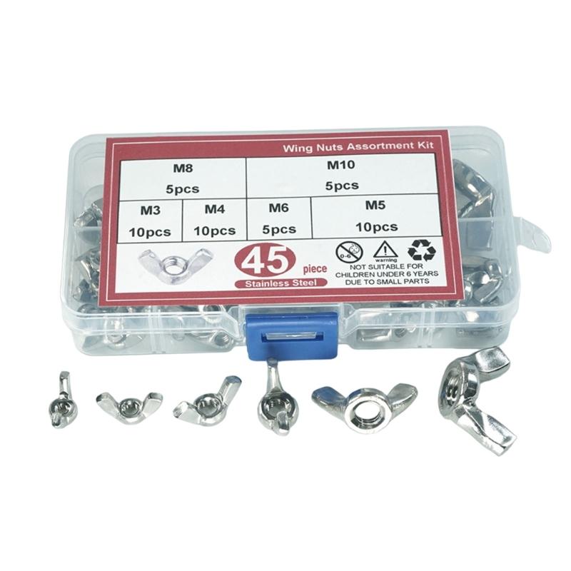 

45pcs Steel Wing Nuts Assortment Easy Install Hand Tightened Simple Installation 1