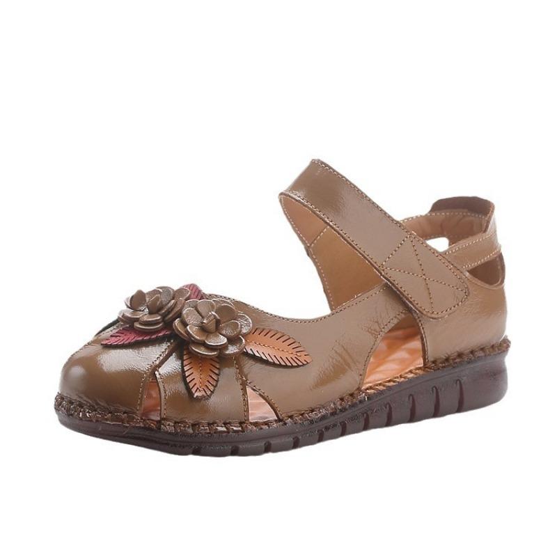 Summer leather beef tendon sole flat-soled sandals hole non-slip soft bottom soft surface