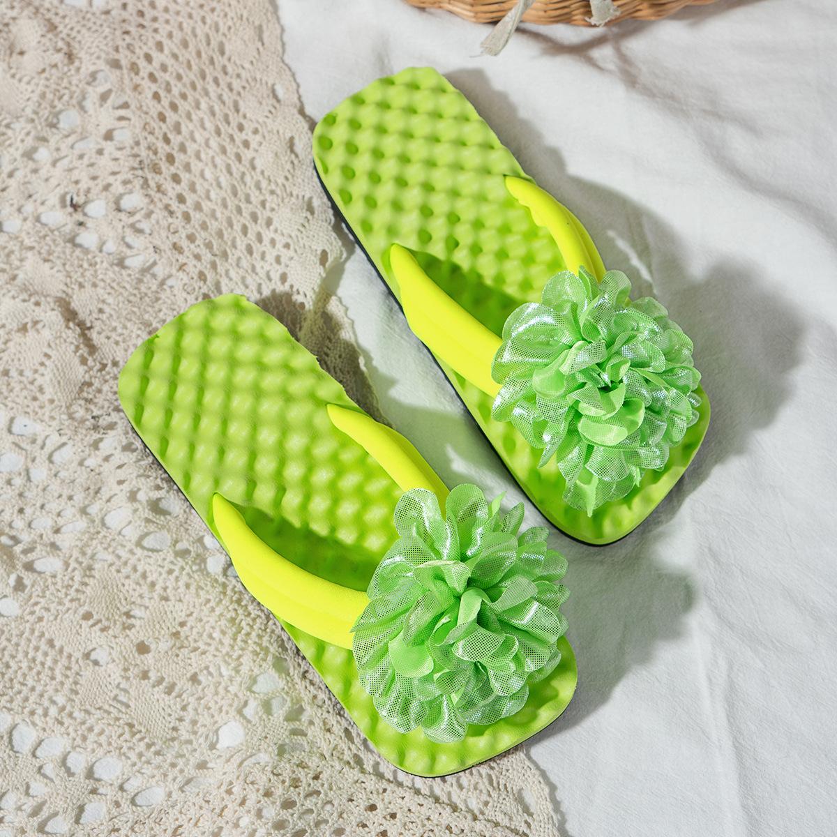 

Европейские и американские женские летние шлепанцы с цветочным декором Macaron Dazzle Color Flat Bottom Beach Slippers Breathable 36 зелёный