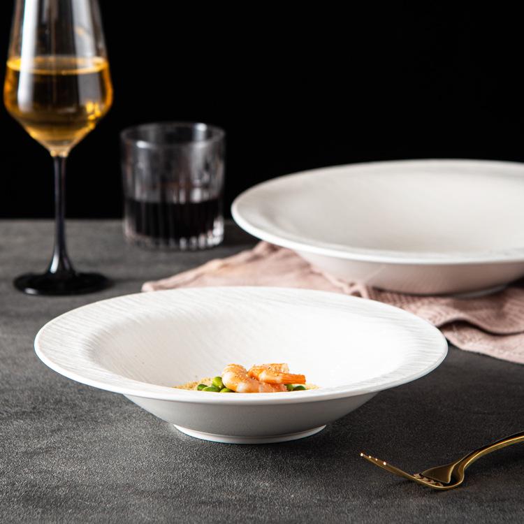 European Ceramic Plate: Large Underglaze Color Stone Texture Soup Bowl, Microwave Safe for Restaurants and Hotels