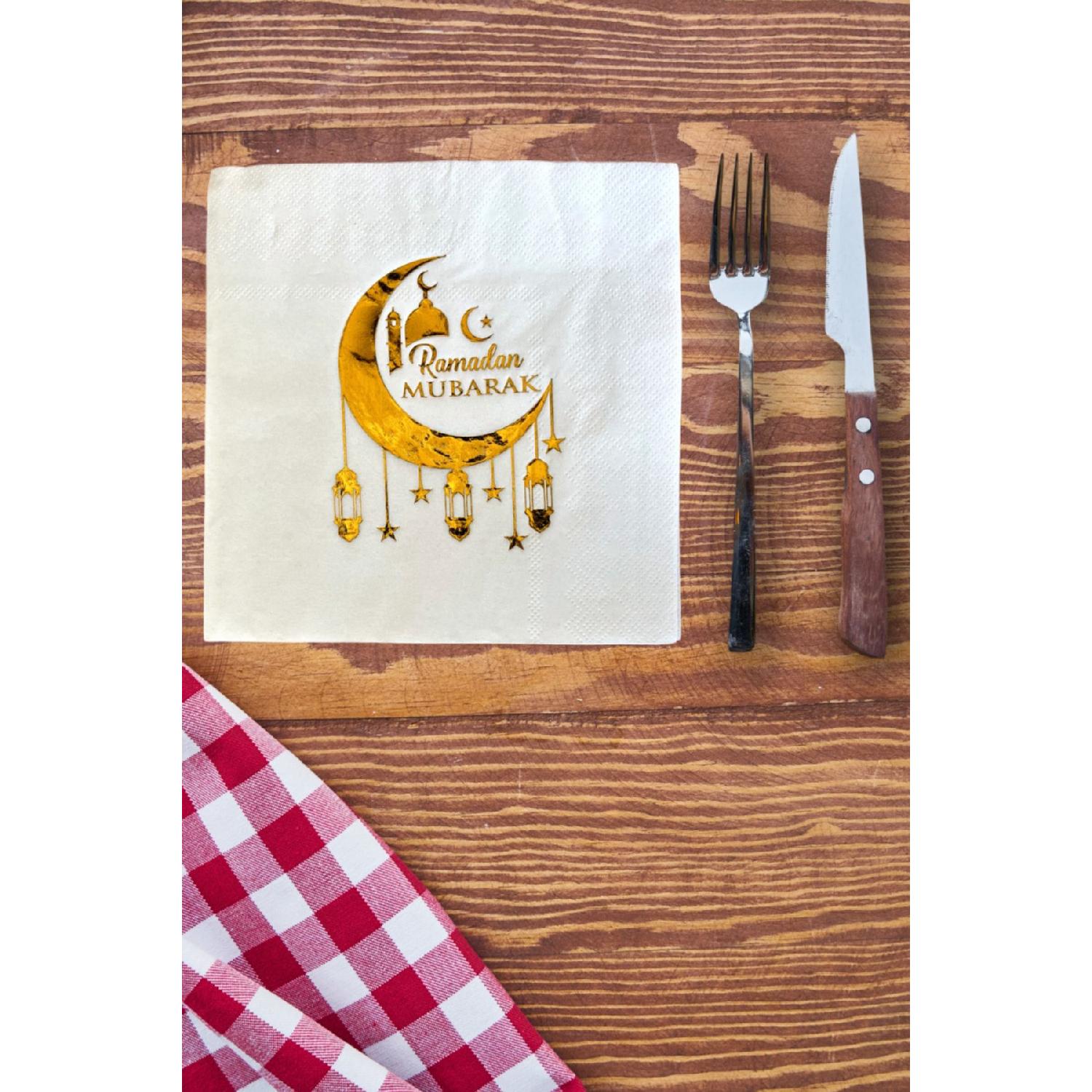 

Ramadan Mubarak Gold Gilded Napkin 16l 16x16 Cm Gold Leaf With Ramadan Feast Themed Religious Ornament