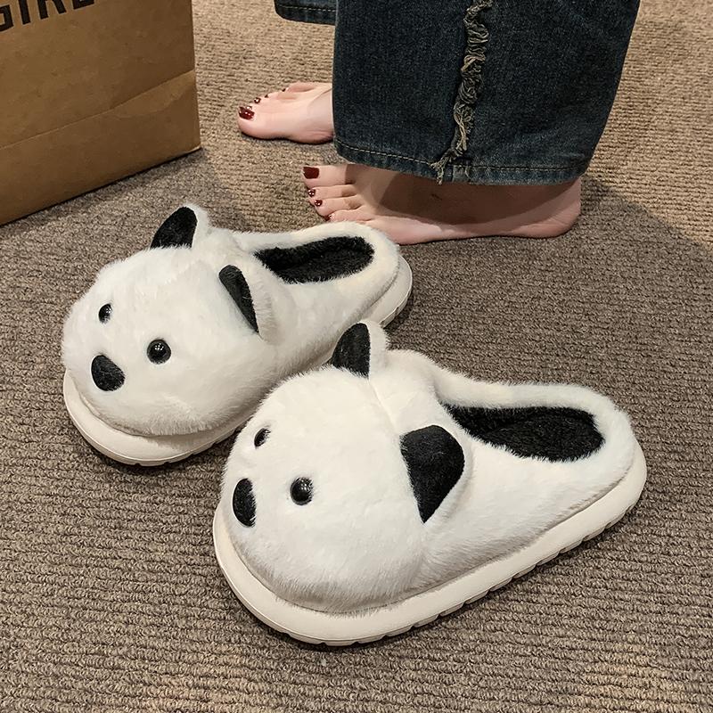 

2024 Осень и зима Новые женские плюшевые тапочки Baotou с толстой подошвой и милой мультяшной собакой, теплые и удобные хлопковые тапочки 40-41 белый