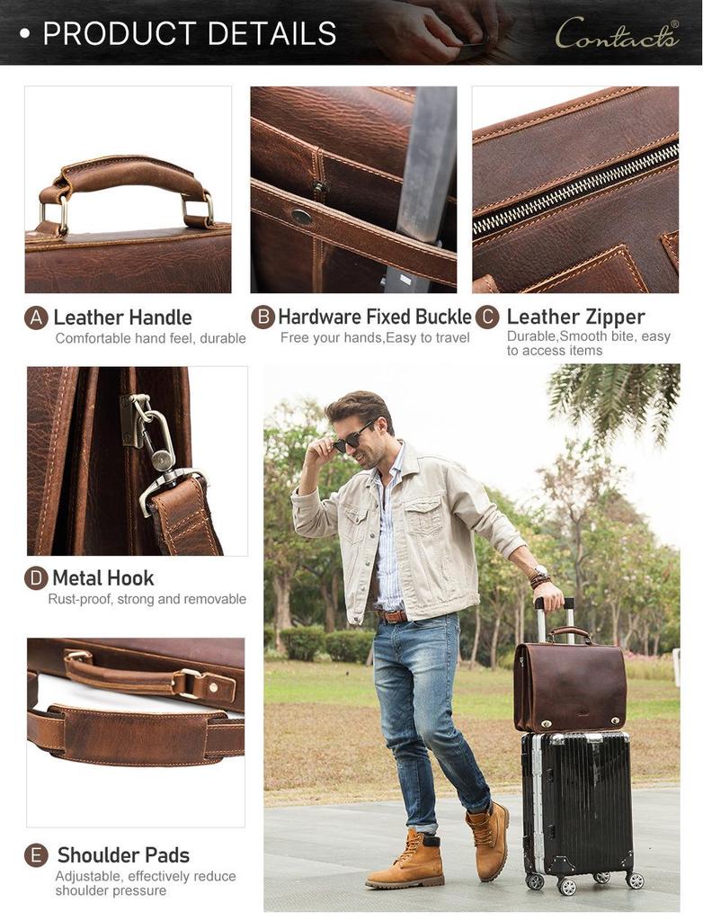 Black Angel Genuine Leather Men's 14-inch Laptop Business Briefcase