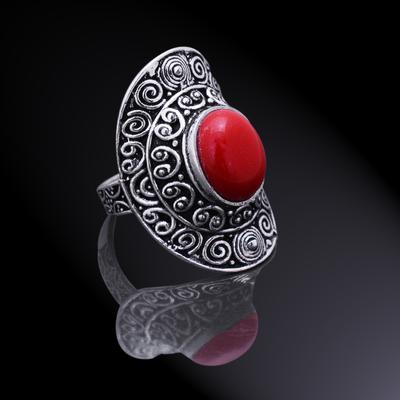 Natural Red Coral Gemstone Handmade 925 Sterling Silver Ring Size 7.25 V5f34