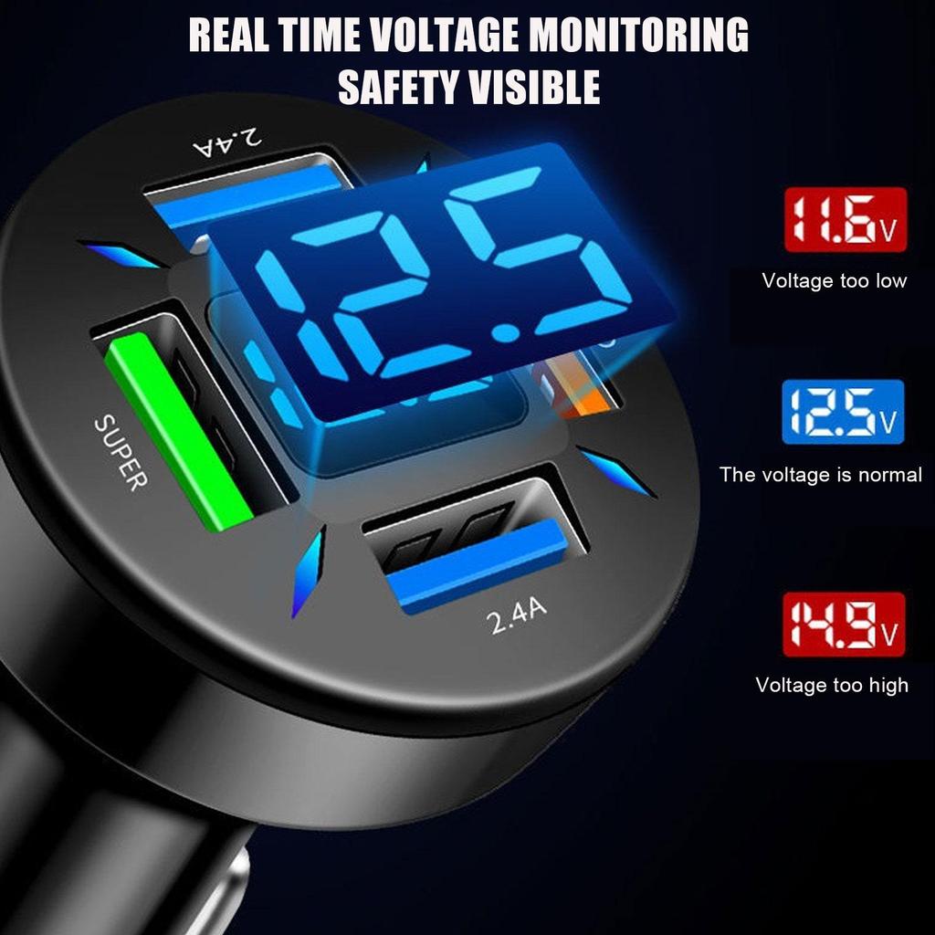 66W Car Charger Quick Charge Cigarette Lighter Adapter 4-Port USB A+USB C Fast Charging Phone Charger For IPhone