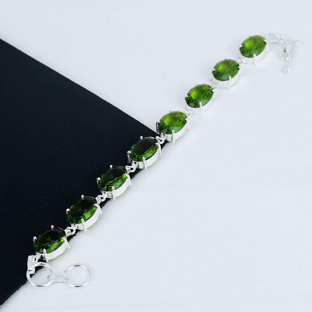 Dainty Peridot Gemstone Handmade 925 Sterling Silver Bracelet, Pink Kunzite Bracelet For Wife , Unisex Bracelet Thanksgiving Gift