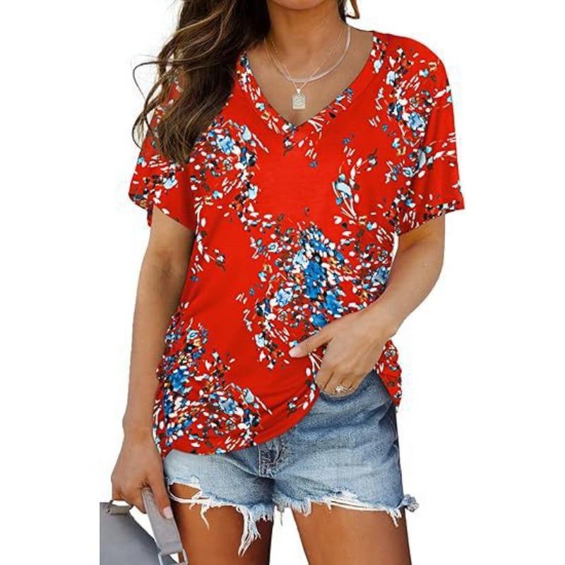 Women's Striped  T-Shirts (women’s) Printed Fashion Gradient Short Sleeved Casual V-neck T-shirt for Women