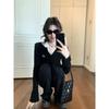 Women's Sweet & Spicy Chic Embroidered Slimming Black Long-Sleeve Sweater for Early Autumn