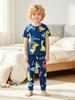 Little Boys Dinosaur Print Pajama Set Crew Neck Short Sleeve Top & Jogger Pants Soft Breathable Summer Loungewear Sleep Outfit for Kids 4-7Y