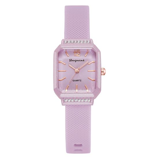 Damen Silikon Uhr Quadratisches Zifferblatt Strass Minimalistisch Kleid Quarz Armbanduhr Uhr für Freizeit Formell Büro Party