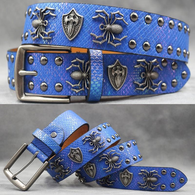 Original Punk Belt Men Women Skull Rivet Snake PU Leather Needle Buckle 105-125cm