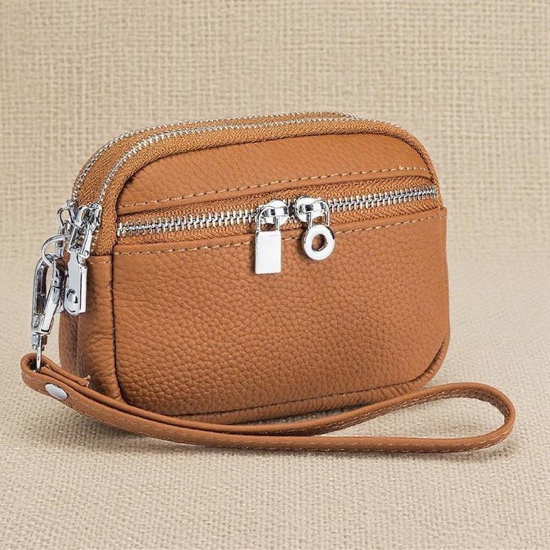 Women PU Leather Coin Purse Double Zipper Wallet Wristlet Key Pouch Small Card Holder Cash Change Purse Portable Mini Clutch Bag