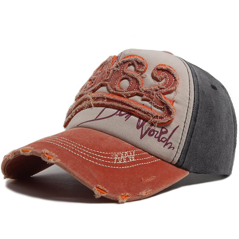 Vintage Washed Distressed Baseball Cap Men Embroidered 1962 Color Block Peaked Hat Casual Sun Protection Hat for Women