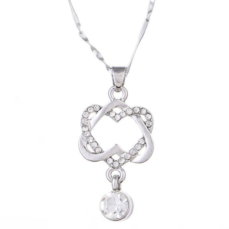 Elegant Women Double Heart Pendant Necklace KTJ