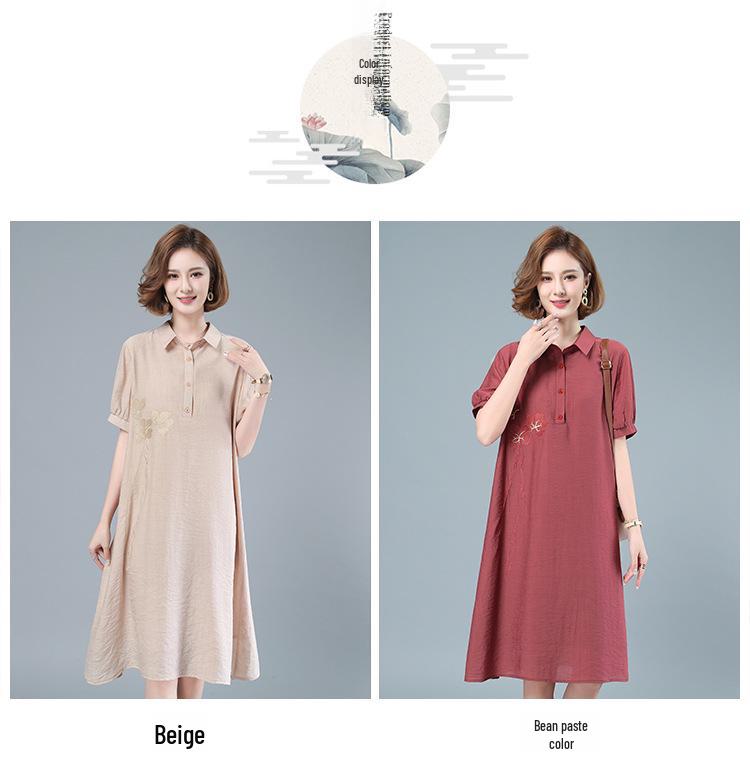 Elegant Plus Size Summer Dress for Middle-Aged Women - Short-Sleeved, Mid-Length Skirt (2021)