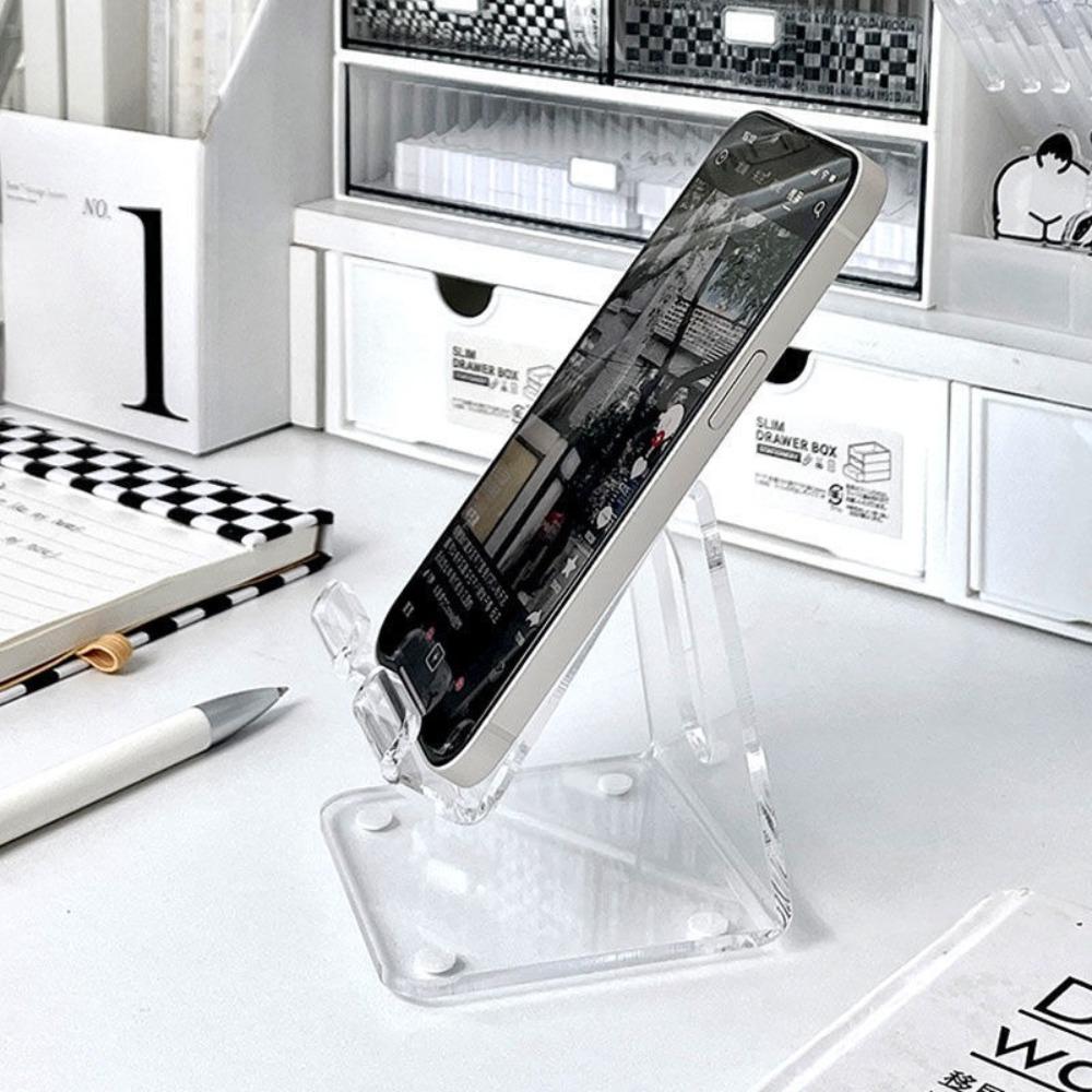 2Pcs Acrylic Lazy Phone Stand Clear Rack Smartphone Bracket Simple Cell Phone Holder for Desktop