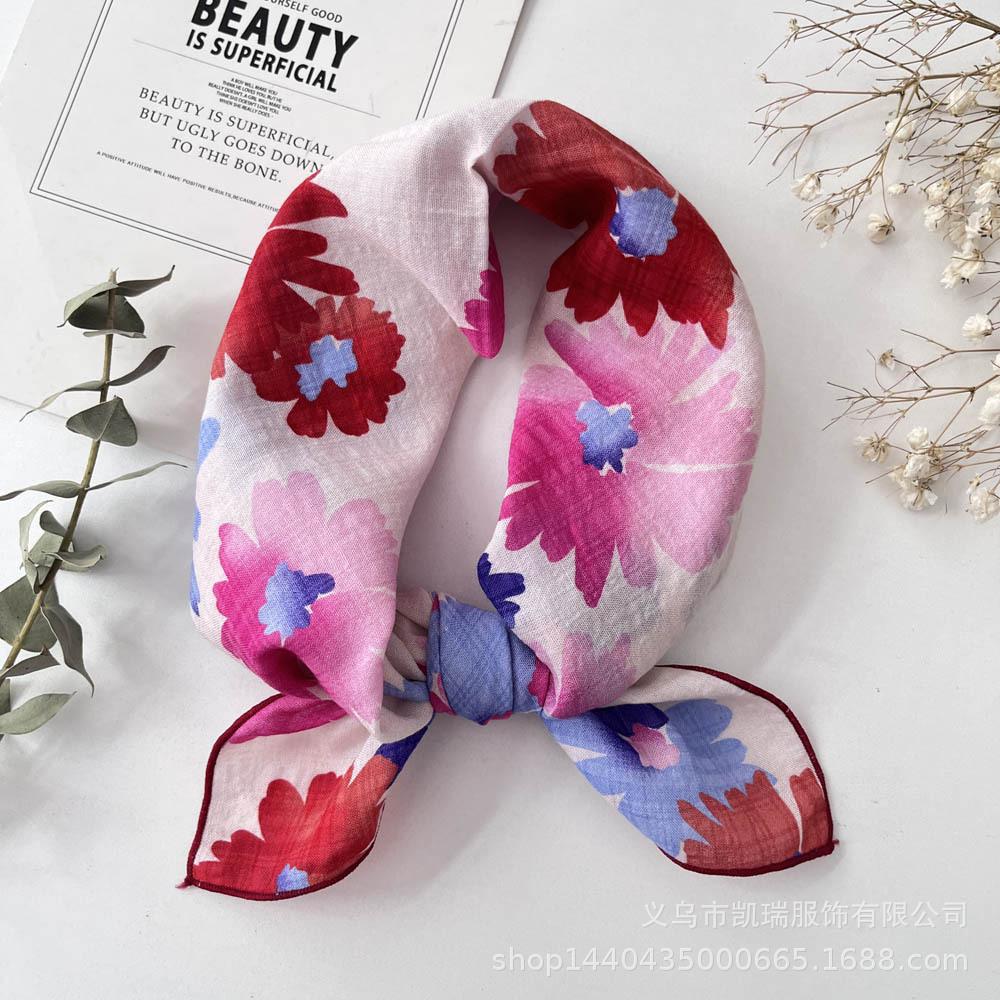 Silk Scarf Small Square Scarf Women'S Cotton And Linen Scarf Fresh Small Floral Encrypted Decorative Retro Headband Exquisite