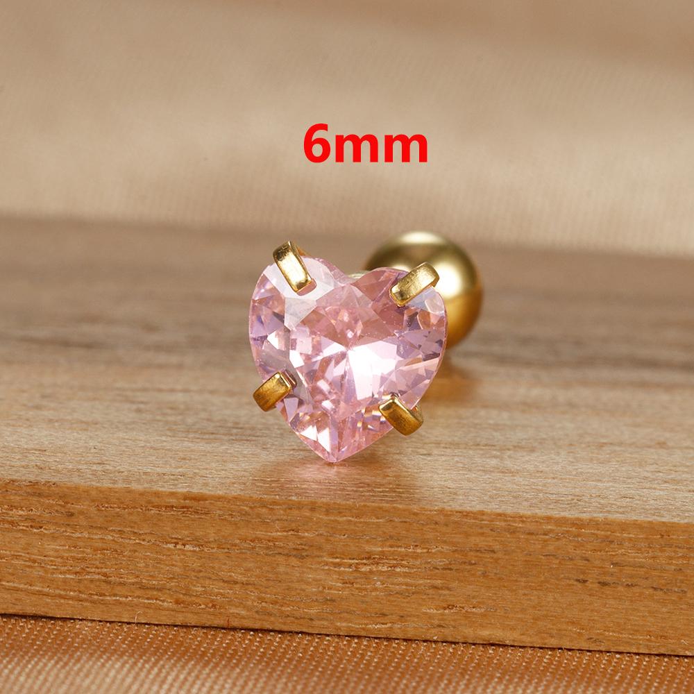 1 Adet Sade Pembe Zirkon Kalp Küçük Küpe Moda Minik Paslanmaz Çelik Charm Helix Kıkırdak Piercing Takı