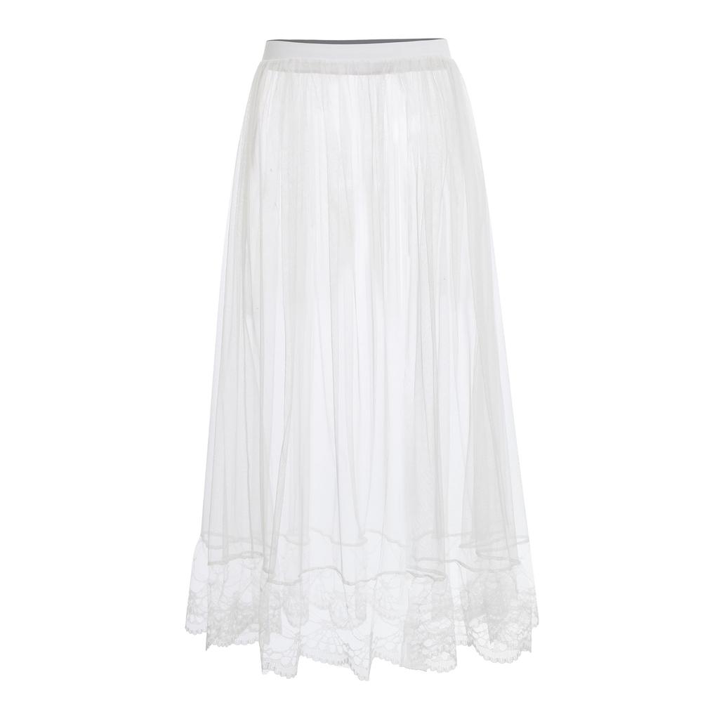 Womens Sheer Mesh Cover Up Skirt Elastic Waistband Lace Trim Midi Tulle Skirt Extender Half Slip