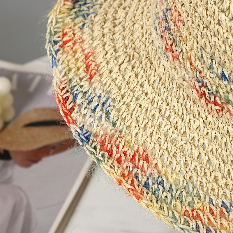 Mint Mambo flower straw hat women's summer big brim straw bucket hat foldable seaside sunshade sunscreen hat