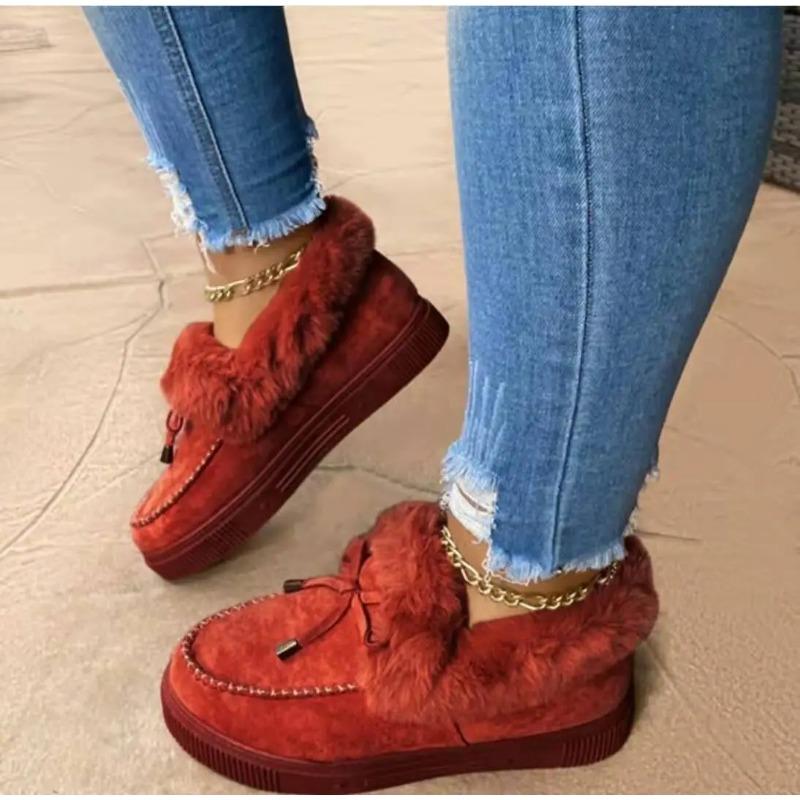 2025 New Solid Color Furry Females Feetwear Women Winter Cotton Shoes Plush Warm Snow Boots Ladies Casual Flat Short Boots 4-12