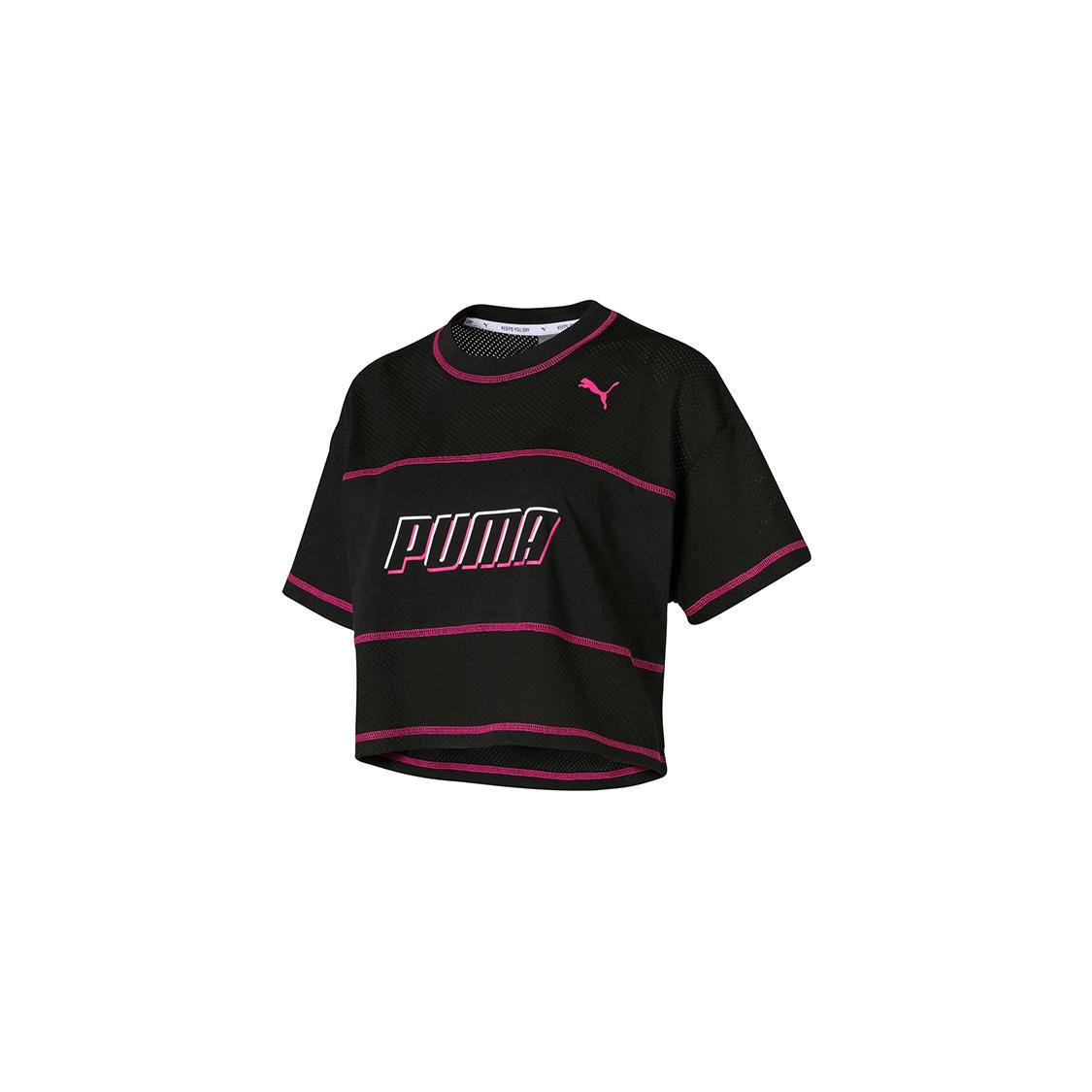 (WMNS) PUMA Alphabet Logo Printing Mesh Training Short Sleeve Black Women s 844066-01 L