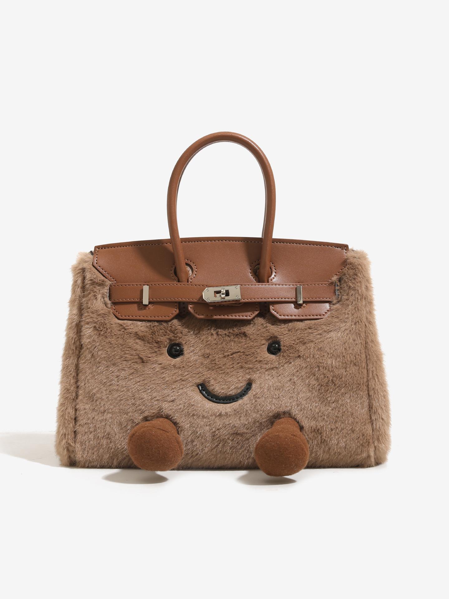 

Popular Platinum Elf Plush Cross Shoulder Handheld Small Bag with High Beauty and Cute Appearance коричневий